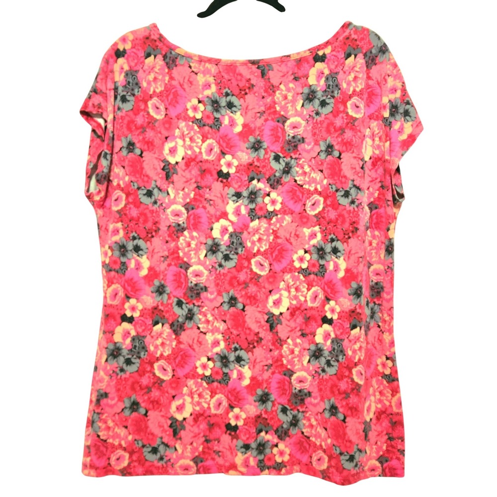 Talbot's Pink & Green Floral Scoop Neck Short Sleeve Knit Top, Sz XL - Picture 5 of 5